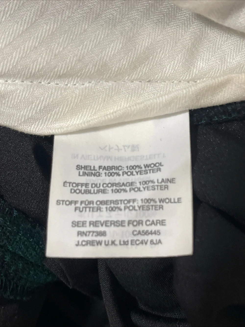 J.Crew Bowery Slim Pant in Wool Tartan 33x 32 Black Green